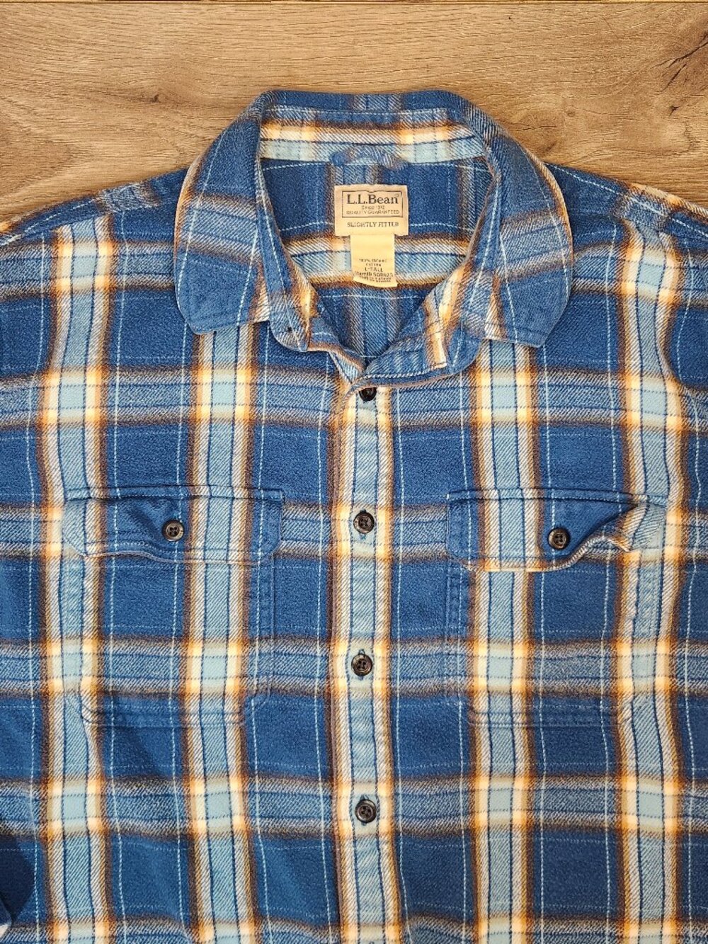 LL Bean Shirt Mens Large Tall Blue Plaid Organic Cotton Flannel Button Up Casual